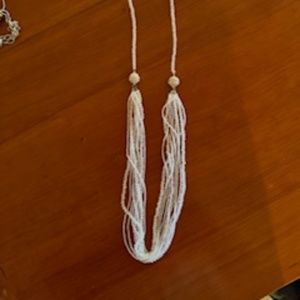 White Glass Seed Beaded  Necklace